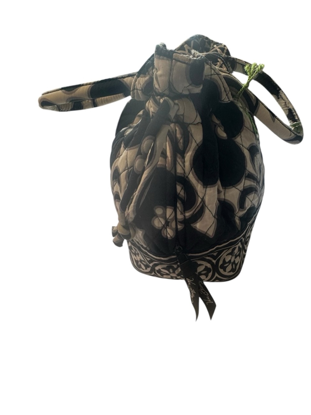 Vera Bradley Quilted Drawstring Handbag Tote Black Cream Floral Purse Retired - Picture 12 of 13